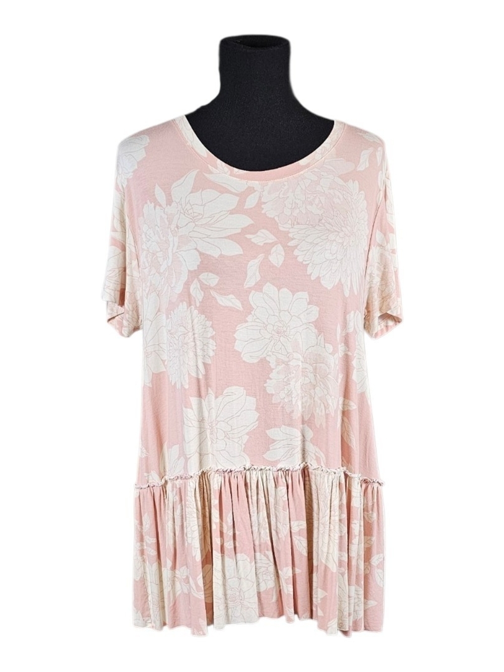 Agnes & Dora Relaxed Ruffle Tee XL Pink Floral Modal Top